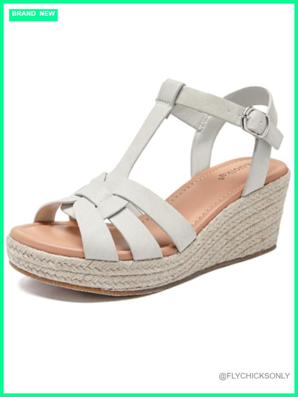 Wide Width T-Strap Platform Wedge Sandals Faux Leather Memory Foam